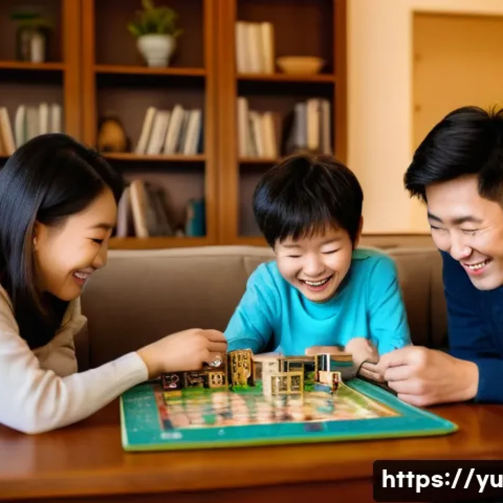 기술 피로를 예방하는 가족의 역할 - A joyful Korean family, consisting of parents in their late 30s and two children (a boy and a girl, ...