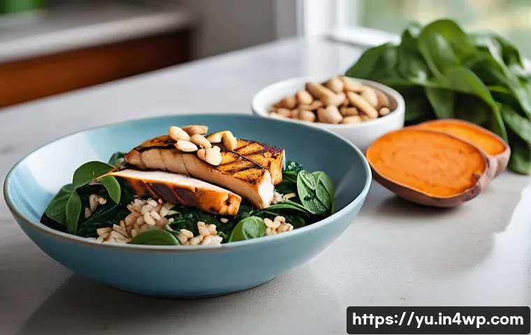 기술 피로 회복에 도움을 주는 식습관 - A vibrant and detailed still life composition featuring a healthy breakfast spread emphasizing compl...