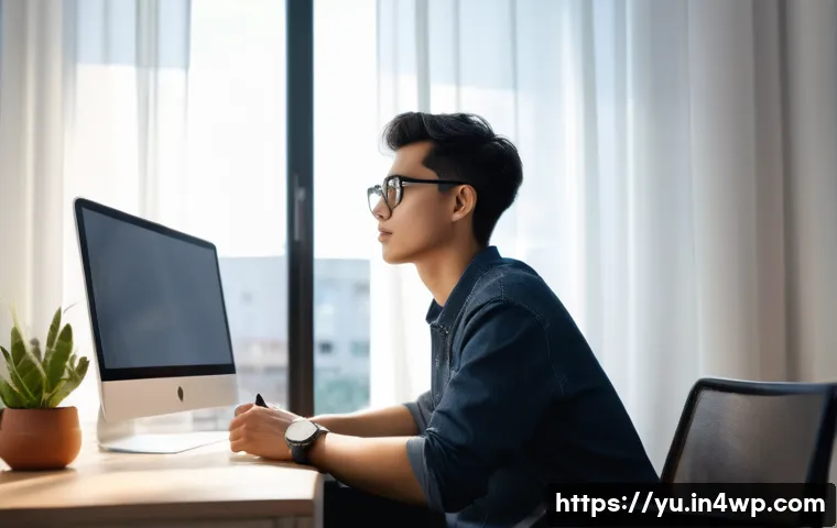 기술 피로 해소를 위한 온라인 강의 추천 - A serene indoor workspace featuring a person practicing the 20-20-20 rule: a young adult sitting at ...