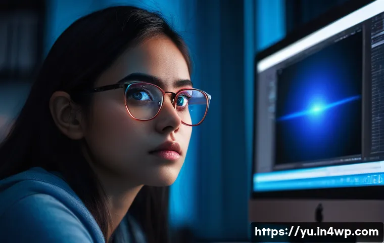 기술 피로와 수면의 상관관계 - A detailed close-up illustration of a young adult woman sitting at a desk in front of a computer scr...