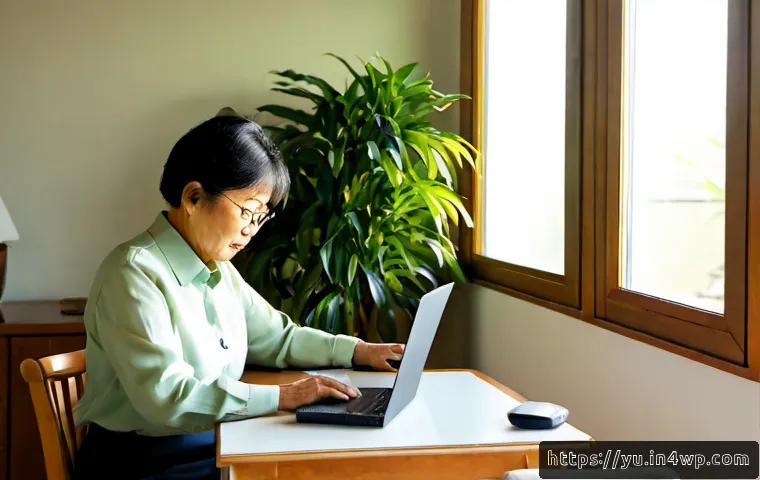 Home 17 기술 피로 감소를 위한 시간 배분 전략 - Photorealistic home office scene illustrating balanced technology use, an older adult calmly arrangi...